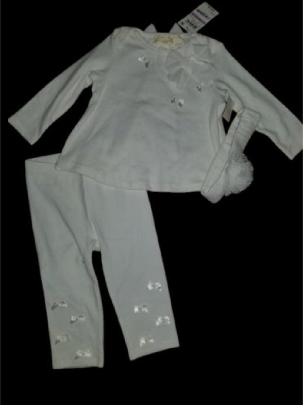 NWT Ivory FIRST IMPRESSIONS Bow Trim and Tulle Leggings Pant Set 6-9 months